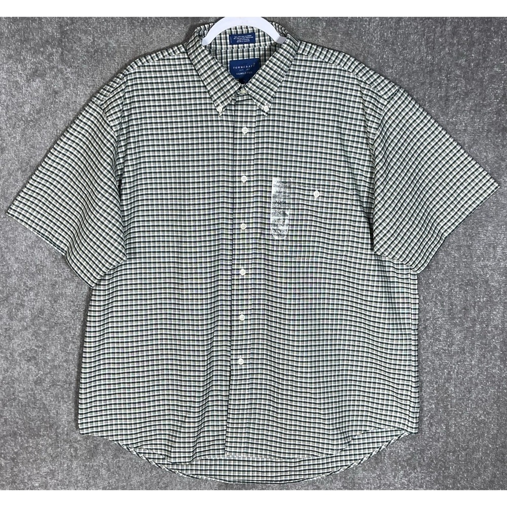 Towncraft Wrinkle Free Button Down Shirt Mens Sz XL Green Plaid Chest Pocket New